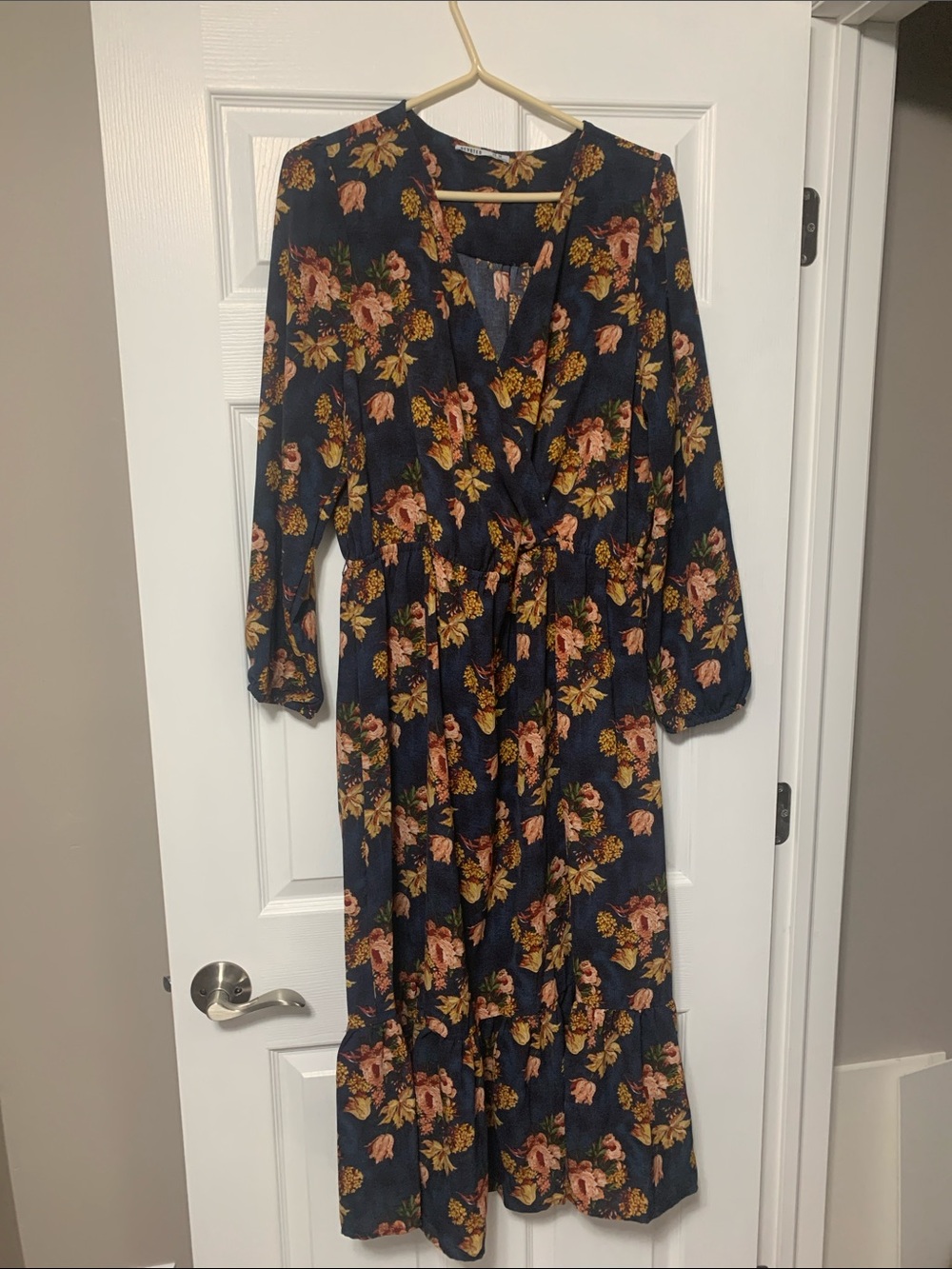Navy Floral Maxi Dress with Long Sleeves